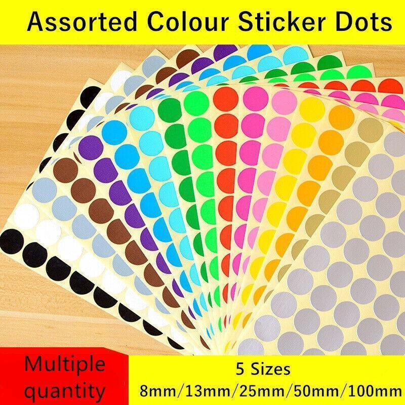 V528-BLACK8MM-260DOTS39710-202510010527-00 Black Assorted Sizes Colour Sticker Dots Adhesive Round Labels Circular Spot Scrapbook - 8mm*260 Dots - Image 1