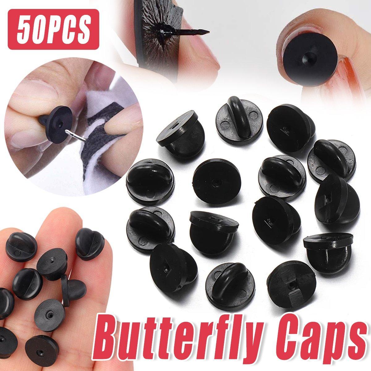 V528-BUTTERFLY-HAT-50PCS-662780-202509251516-00 50PCS Black Butterfly Pin Backs Plastic Locking Caps for Badges Lapel Pins Brooches - Image 1