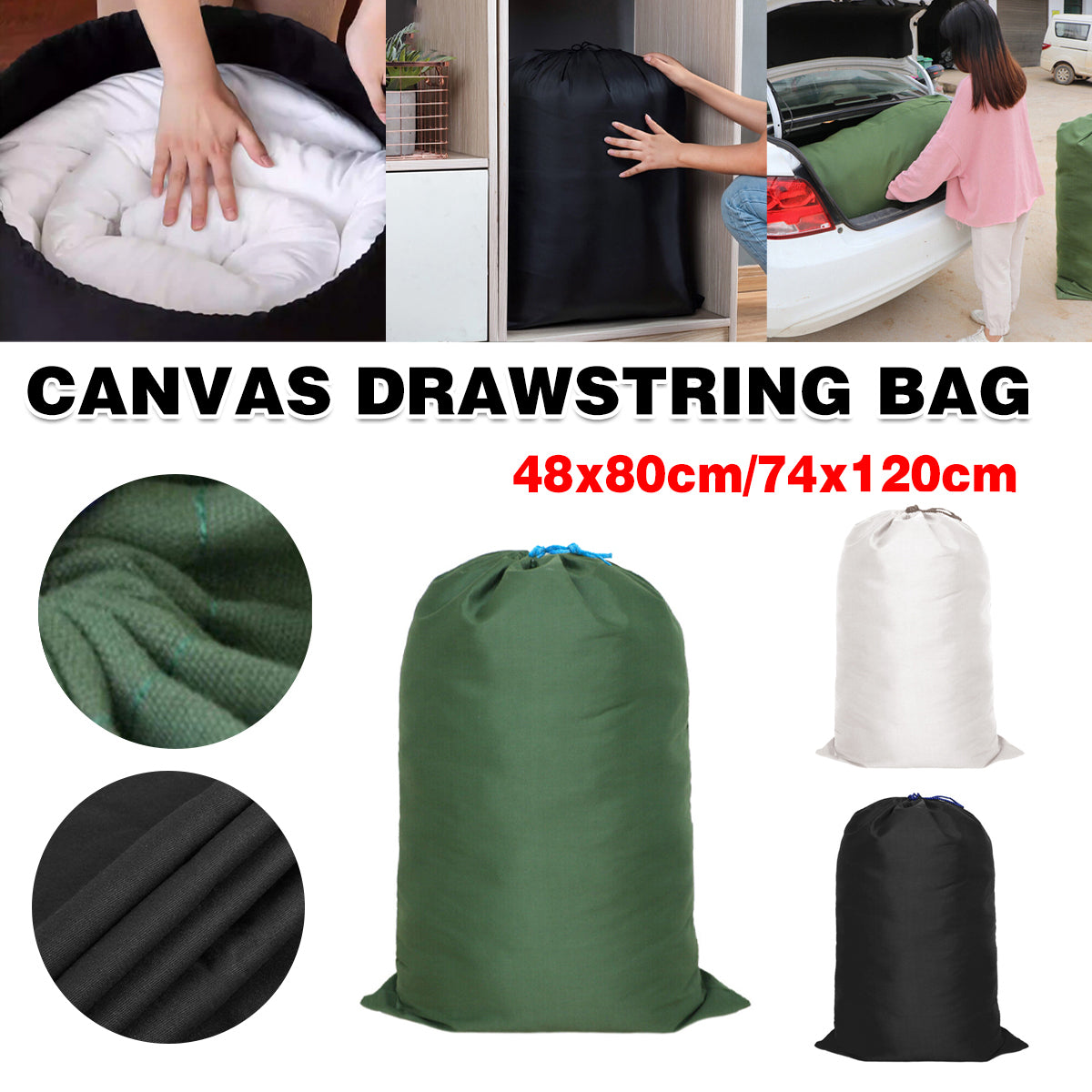 V528-CANVAS-BAG-GREEN-74-120-701221-202509301245-00 Canvas Drawstring Large Bag Pouch Clothes Craft Storage Laundry - Green-74X120cm - Image 1