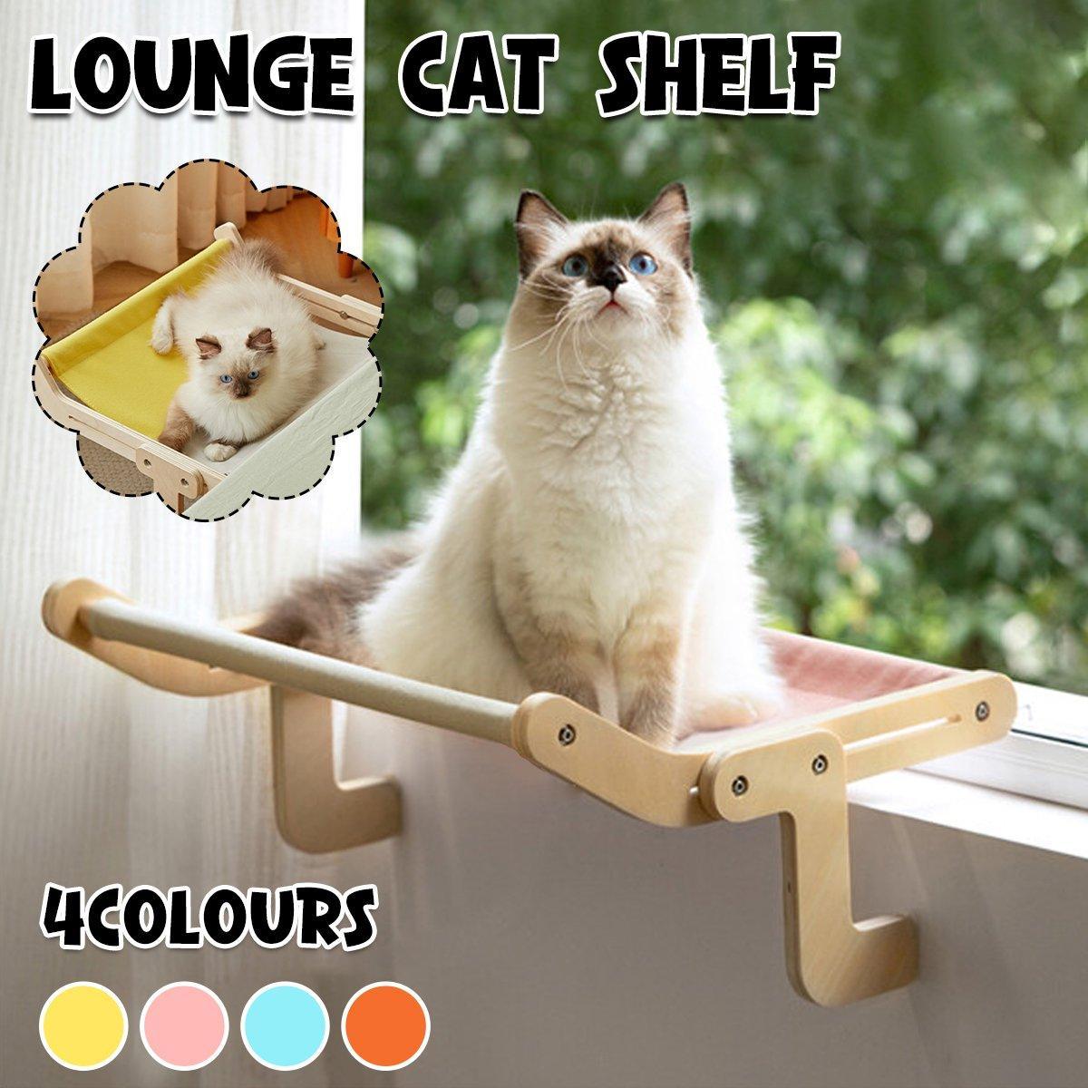 V528-CAT-HAMMOCK-PINK-367577-202509301845-00 Window Hanging Cat Hammock Solid Wood Sun Bed Nest for All Seasons Durable - Grey+Pink - Image 1