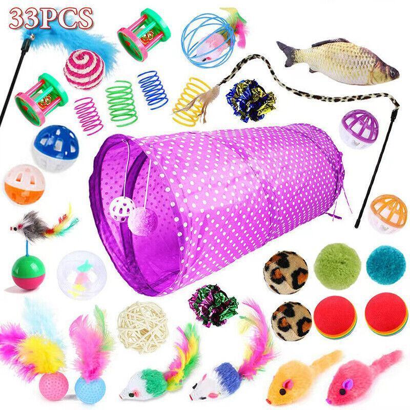 V528-CAT-PASSAGEWAY-21SUIT-6465221-202509251236-00 33PCS Cat Toy Set with Tunnel Balls Mice and Interactive Teaser Wands - Image 1