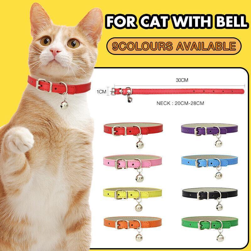 V528-COLLAR-YELLOW-48123-202510011054-00 Adjustable PU Leather Cat Collar with Bell Breakaway Buckle 9 Colours - Yellow - Image 1