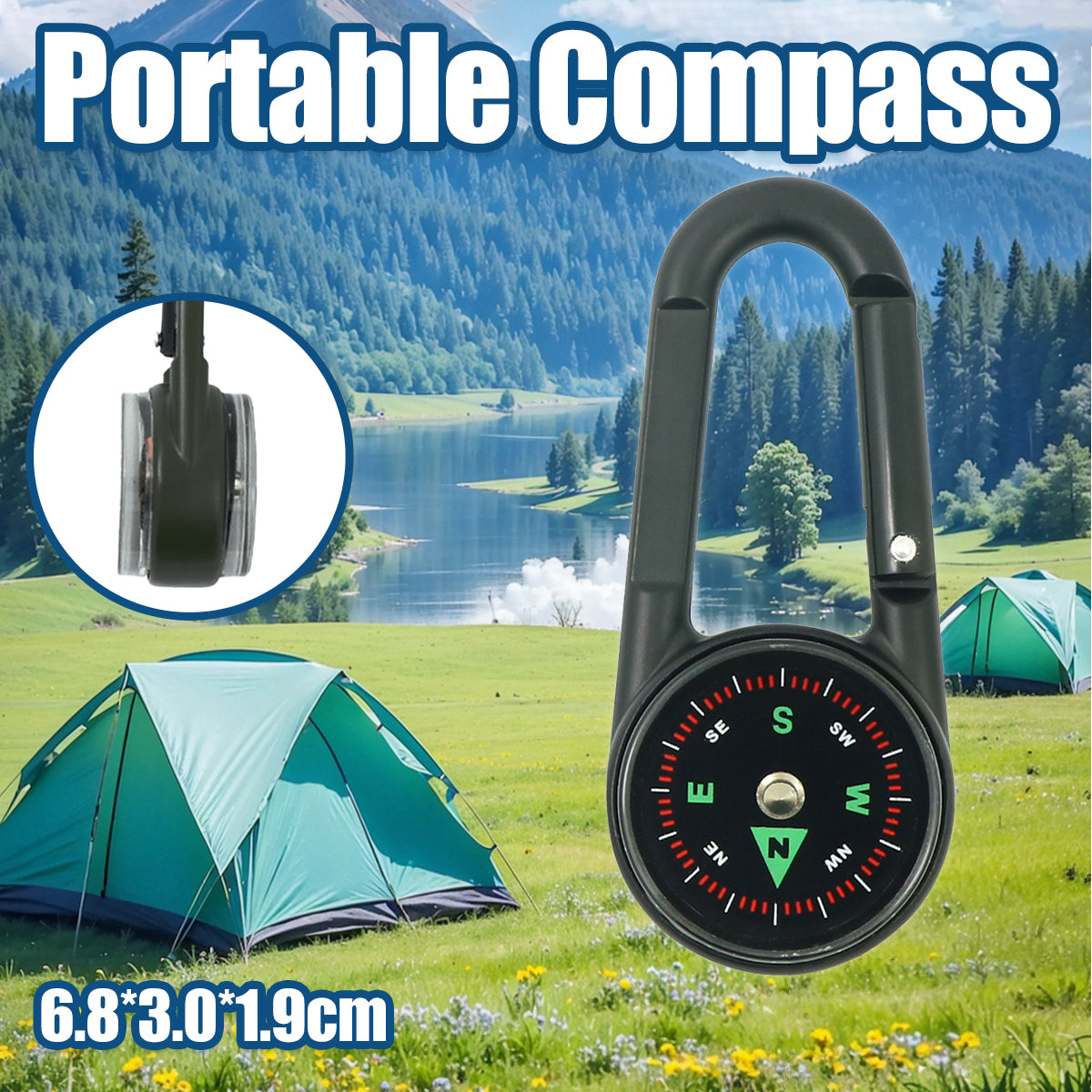 V528-COMPASS-DC27T2-BLACK-749158-202509251646-00 Compass Double Sided Portable Hiking Climbing Guide with Buckle Outdoor - Image 1