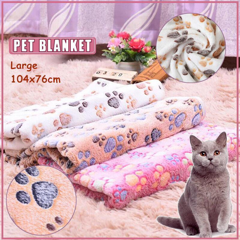 V528-CORALVELVET-PINK-L-929463-202510011154-00 Large Size Pet Mat Paw Print Cat Dog Puppy Fleece Soft Pet Blanket Bed Cushion - Pink - Image 1