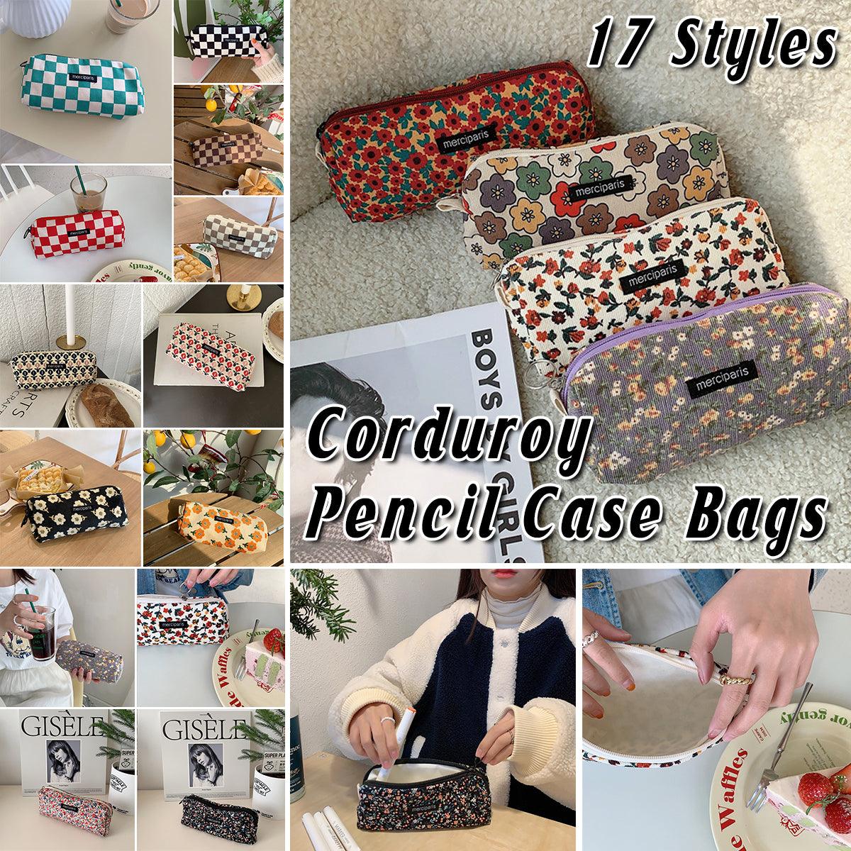 V528-CORDUROY-PENCIL-CASE-KTH-400892-202509301345-00 Large Capacity Pencil Case Organiser Bag Stationery Holder School Travel Pouch - Cartoon Flowers - Image 1