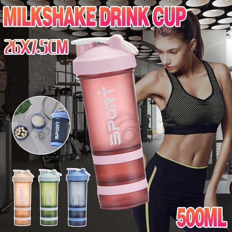 V528-CUP-GREEN-30636-202509291827-00 Powder Milkshake Drink Cup Sport Water Bottle 500Ml 3 Tier Protein Shaker Pill - Green - Image 1