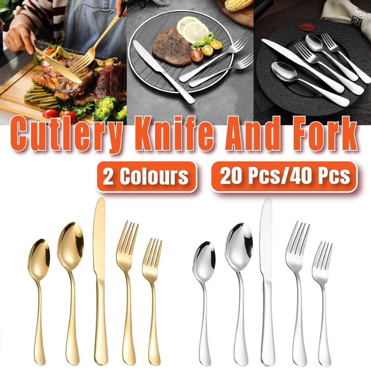 V528-CUTLERY-SILVER-40PCS-271047-202509302109-00 20/40pcs Stainless Steel Cutlery Set Knife Fork Spoon Western Hotel Tableware - Silver-40pcs - Image 1