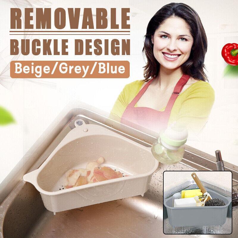 V528-DRAINBASKET-1PCS-GREY-533353-202509301945-00 Triangle Sink Kitchen Storage Drain Basket Rack Shelf Holder Strainer Organizer - Grey - Image 1