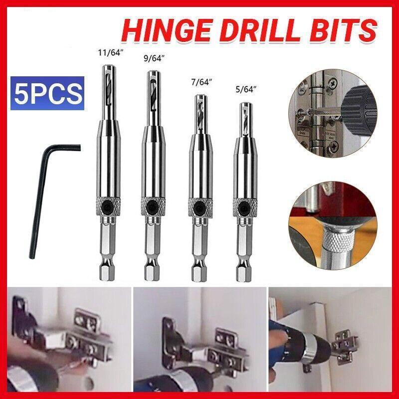 V528-DRILLBITS-5PCS-816154-202509251654-00 4X Self-Centering Drill Bits Hex Shank Pilot Door Drawer Hinge Hole Screw Guide - Image 1