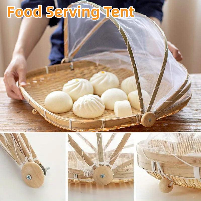 V528-DRY-32-29-20CM-905294-202509251054-00 Bamboo Baskets Tray Anti Bug Food Fruit Storage Container with Mesh Cover - Image 1