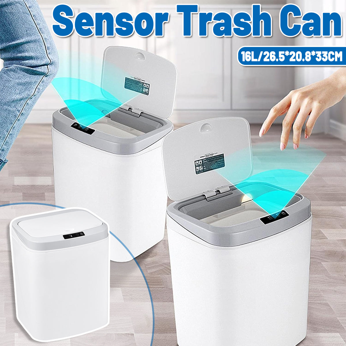 V528-DUSTBIN-16L-710093-202509251430-00 Sensor Trash Bin Touchless 16L White Automatic Motion Kitchen Rubbish Can - Image 1
