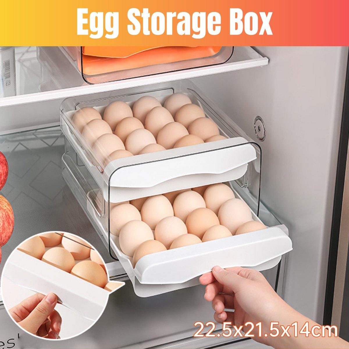 V528-EGG-CARTON-WHITE-760553-202509291645-00 Plastic Double-Layer Egg Storage Box Food Grade Refrigerator Drawer Organizer - Image 1