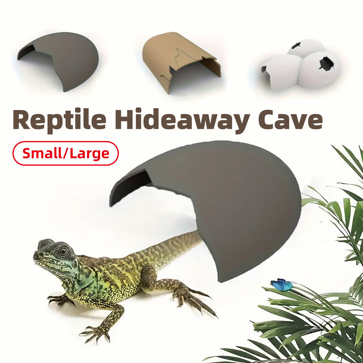 V528-EGGSHELL-2PCS-978545-202509302300-00 Reptile Hideout Plastic Cave Decorative Shelter for Lizard Snake Spider Habitat - Eggshell Set of 2 - Image 1