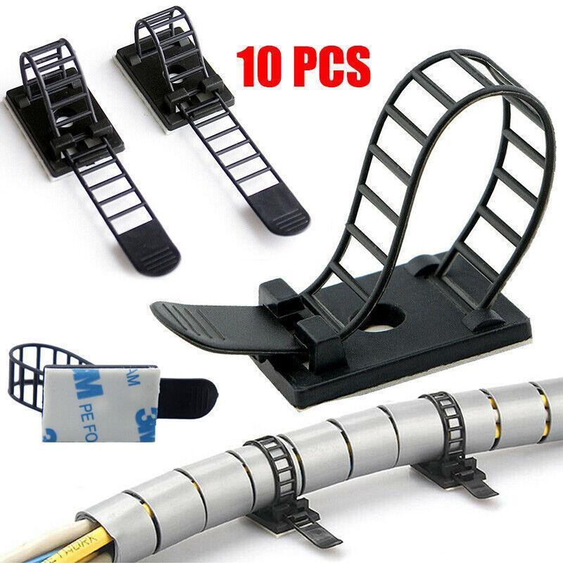 V528-FIINGCLIP-10PCS-93672-202509251435-00 Adjustable Cable Clips Straps Adhesive Cord Management Wire Organizer Black Au - Image 1