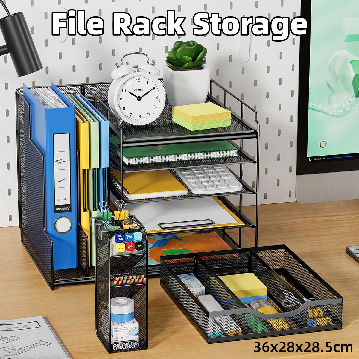 V528-FILE-RACK-328016-202509251045-00 Multi Layer Desktop File Rack Storage Organizer Black Plastic for Office Home - Image 1