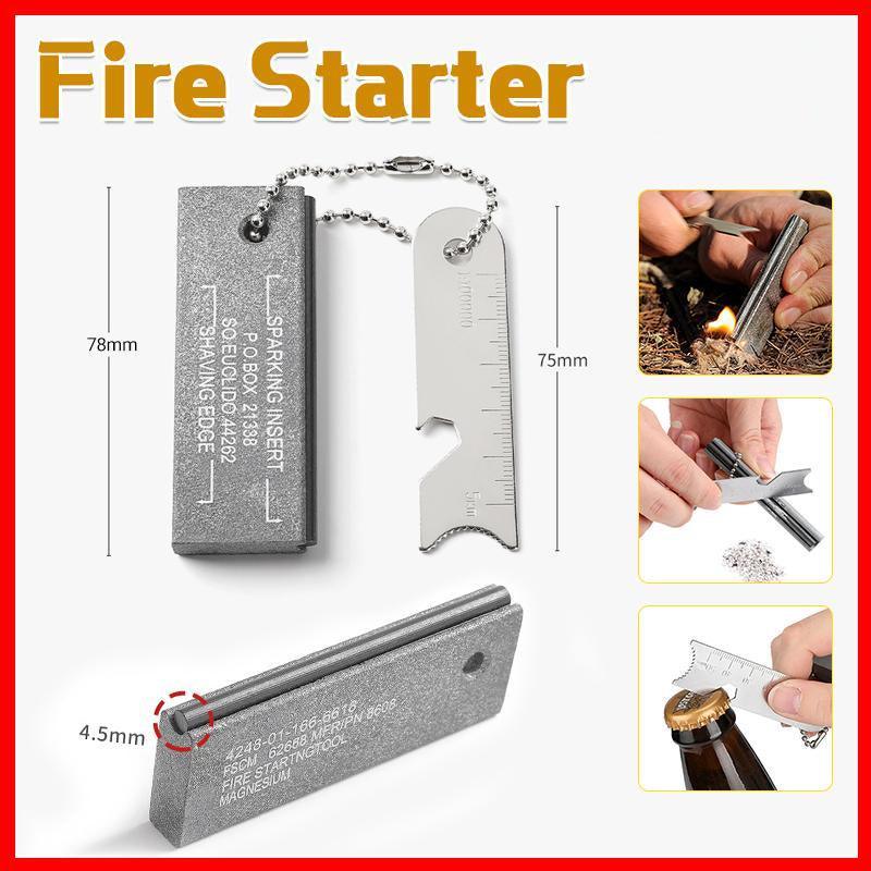 V528-FIRESTARTER-SILVER-616679-202509251541-00 Magnesium Block Flint Fire Starter Striker Survival Camping Tool - Image 1