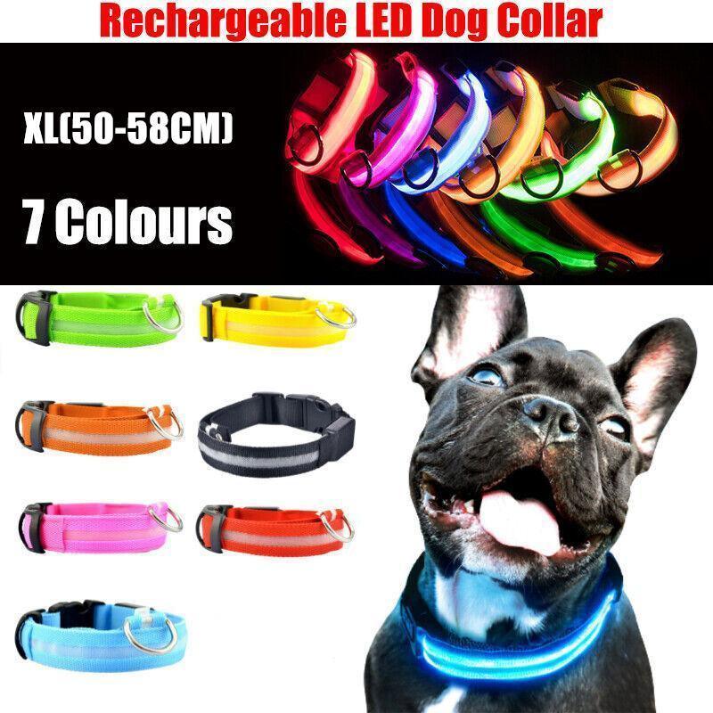 V528-FLASHINGLIGHT-PINK-L-194082-202509291945-00 XL Size USB Rechargeable LED Dog Collar Nylon Glow Flashing Light Up Gear - Pink - Image 1