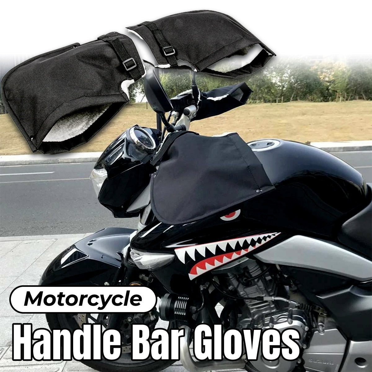 V528-GLOVES-BLACK-158305-202509251641-00 Motorcycle Handlebar Gloves Winter Windproof Riding Hand Covers Outdoor Warmer - Image 1