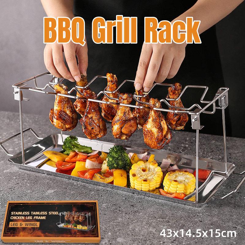 V528-GRILL-233073-202509251430-00 Foldable Stainless Steel Barbecue Grill Rack for Chicken Legs Outdoor Cooking - Image 1