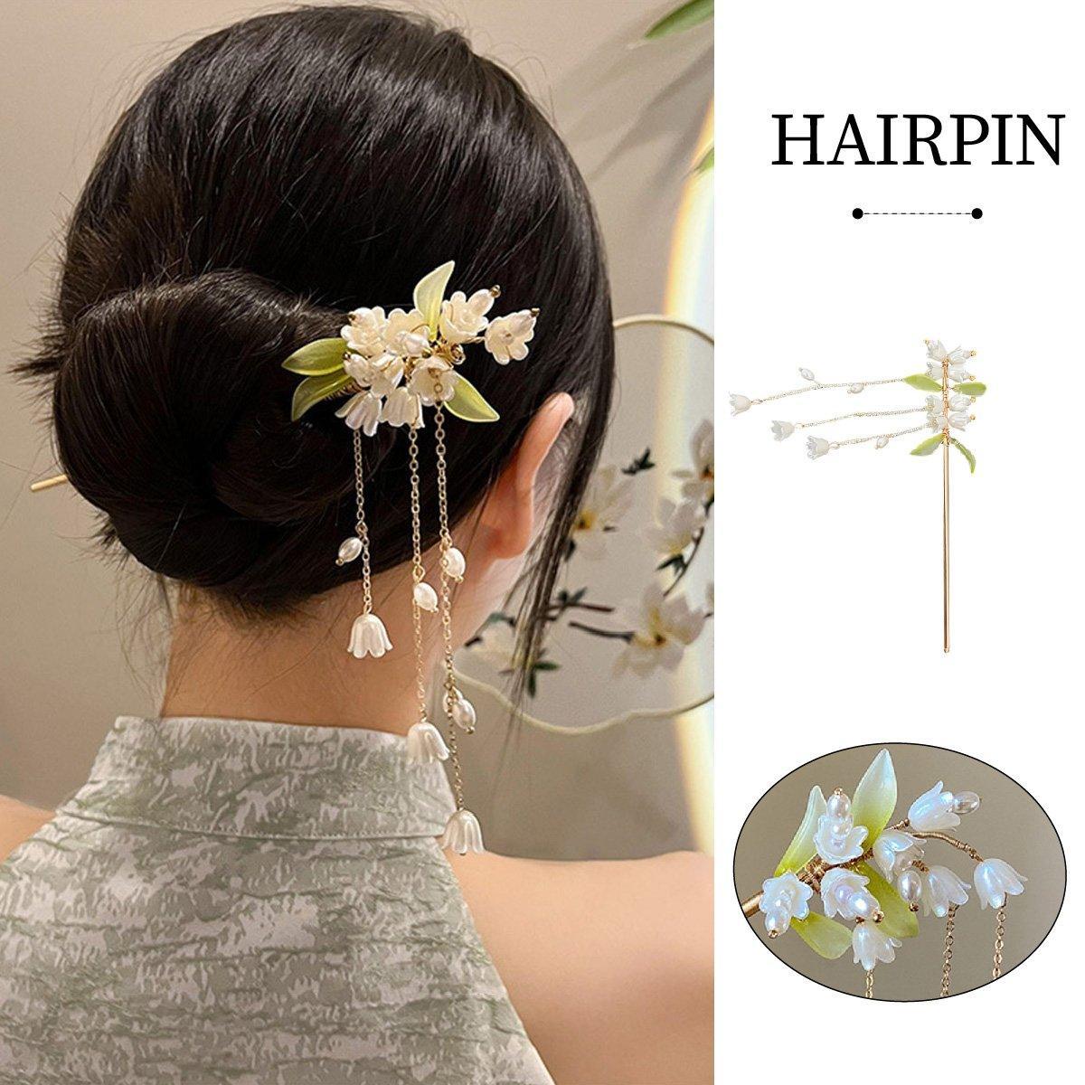 V528-HAIR-CLASP-LLH-436603-202509251525-00 Chinese Style Lily of the Valley Fringe Hairpin Hanfu Headdress Accessories - Image 1