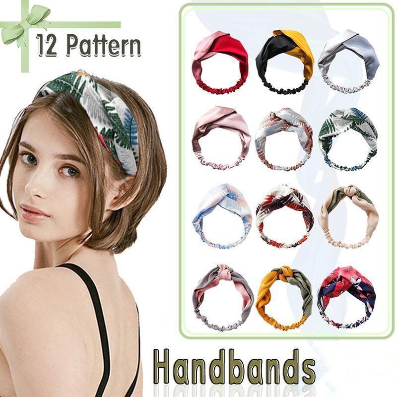 V528-HAIRBAND-B-PINKBLUE-471601-202509301654-00 Women Chiffon Floral Print Headband Fashion Bohemian Elastic Cross Hair Bands - B-Pink+Blue - Image 1