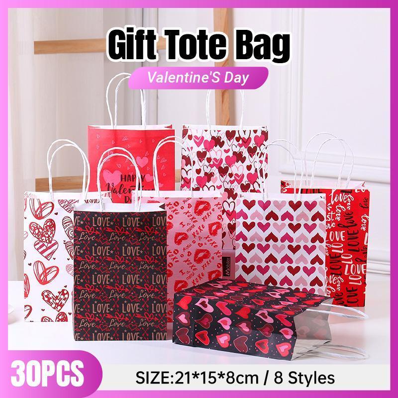 V528-HANDBAG-30PCS-Y170-597412-202510010809-00 30x Valentines Day Love-Themed Tote Bag Elegant Kraft Paper Handbag Lightweight - Y170 - Image 1