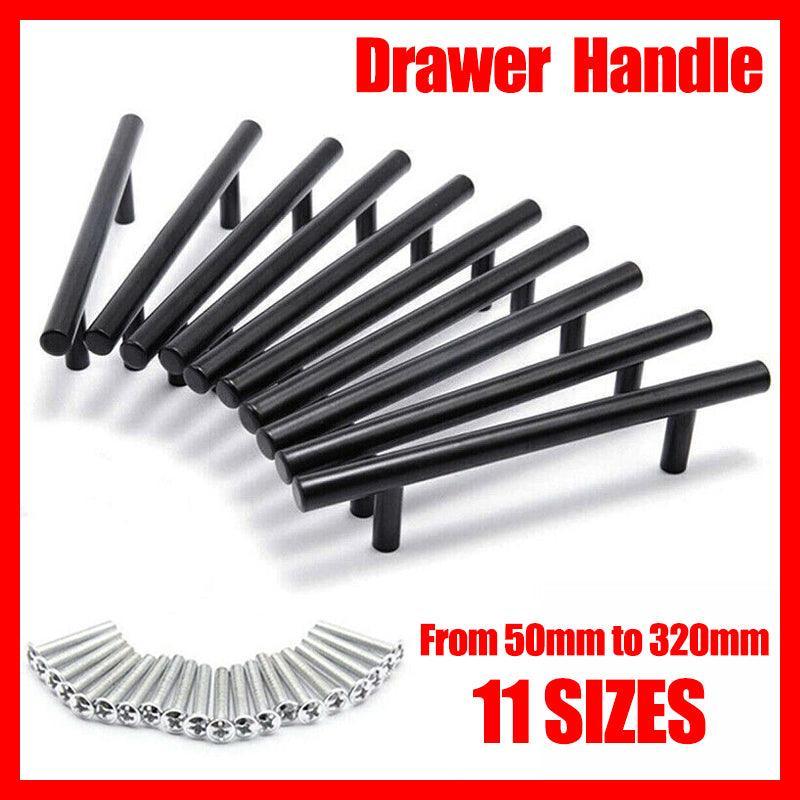 V528-HANDLE-BLACK-200-128MM-5PCS-42647-202509301654-00 5PCS Black Kitchen Cabinet Door Handles Stainless Steel Door Drawer Pull T Bar - 200mm/128mm - Image 1