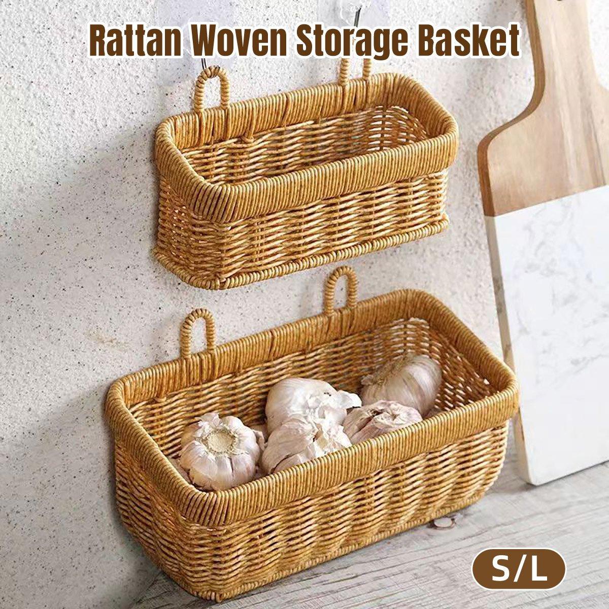 V528-HANGING-SMALL-928185-202509301127-00 Wall-Mounted Rattan Style Hanging Storage Basket Kitchen Vegetable Fruit Basket - Small - Image 1