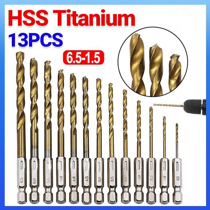 V528-HSSTITANIUM-13PCS-651876-202509291609-00 13pcs Quick Change Hss Titanium Drill Bits Hex Shank Set Soft Metal Wood Timber - Image 1