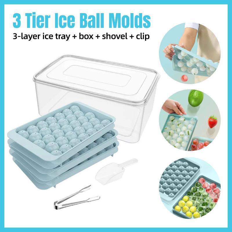 V528-ICE-TRAY-3-BLUE-679995-202509251446-00 3 Layer Ice Cube Tray Mold Home Ice Compartment Press for Freezer Storage - Image 1