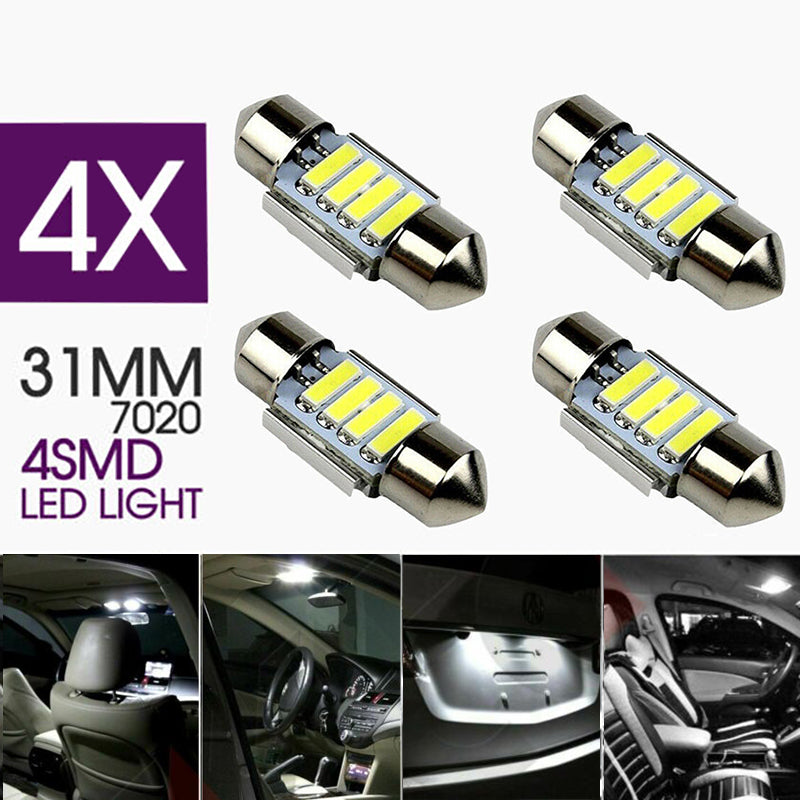 V528-INTERIORDOME-4PCS-466663-202509251610-00 4PCS 31mm 7020 4SMD LED Festoon Interior Dome Map Light Bulbs 12V White - Image 1
