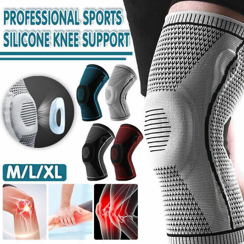V528-KNEESUPPORT-BLUE-L-447517-202510010727-00 Blue Knee Brace Knee Compression Sleeve Professional Sports Silicone Knee Support - XL - Image 1