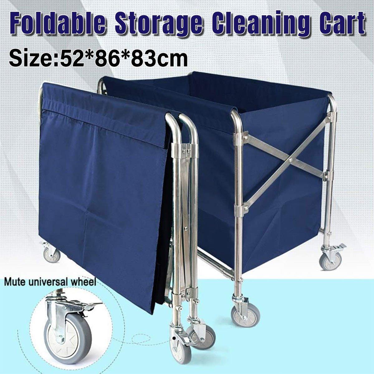 V528-LAUNDRY-CART-BLUE-617160-202509251621-00 Folding Linen Trolley with Hand Push Design for Storage Room Cleaning Service - Image 1