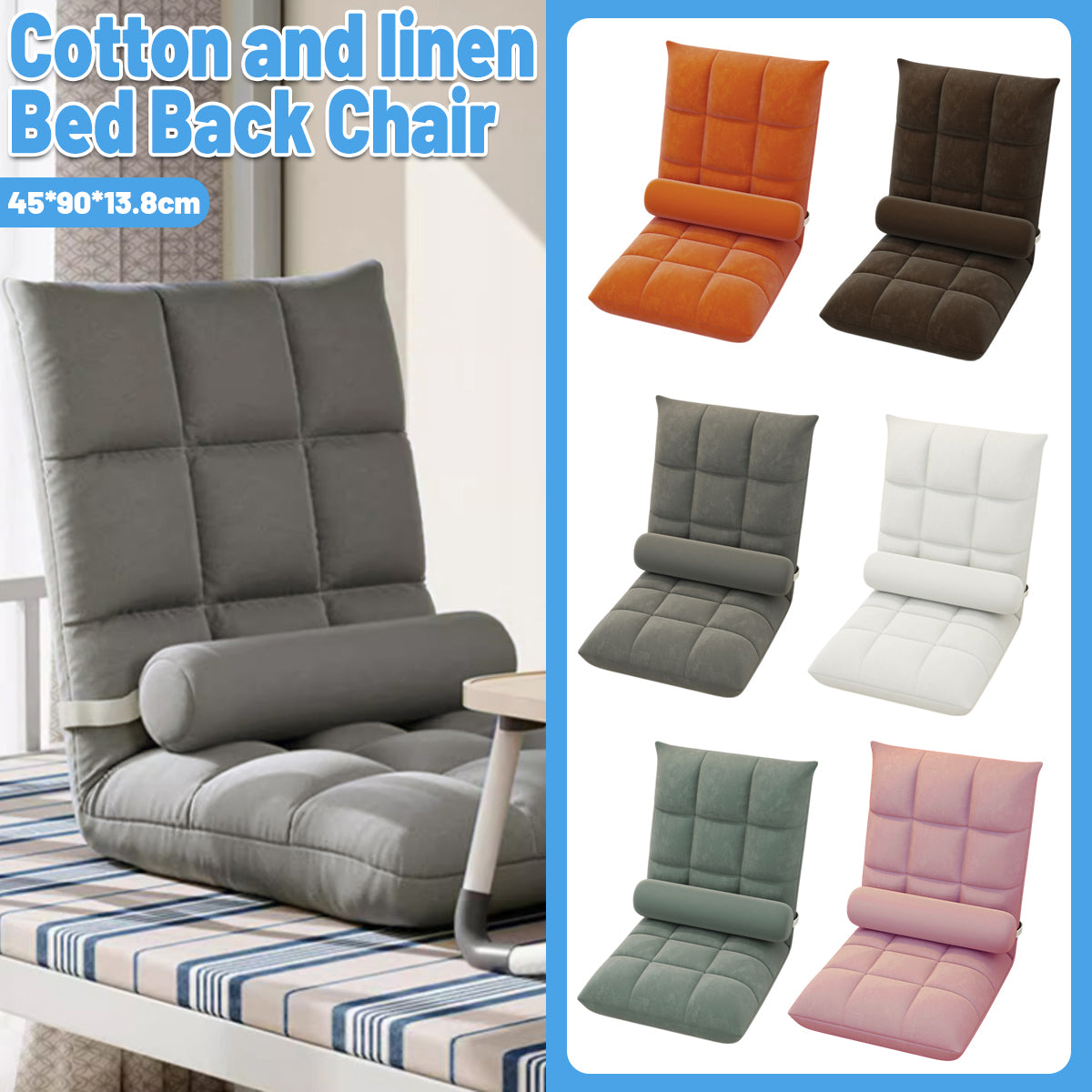 V528-LAZY-COUCH-ORANGE-159463-202510010427-00 Artiss Floor Lounge Sofa Bed Chair with Lumbar Pillow Folding Adjustable Cushion - Orange - Image 1