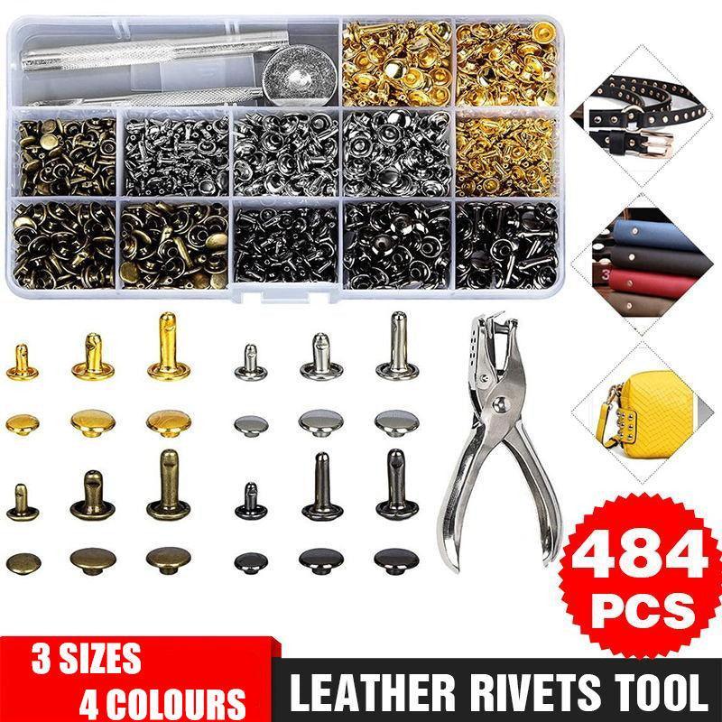 V528-LEATHERRIVETSTOOL-484PCS-926142-202509251226-00 Leather Rivets Tool Metal Stud Set Double Cap Fixing Belt Repair DIY Kit Craft - Image 1