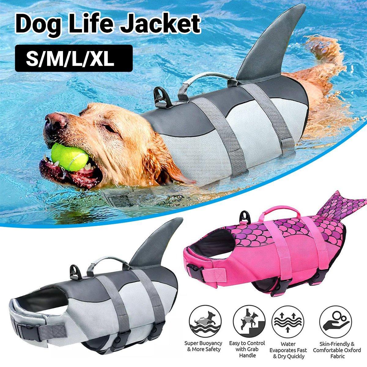 V528-LIFE-JACKET-GREY-M-740950-202510010300-00 Pet Life Jacket Dog Swim Vest Outdoor Water Gear for Summer Swimming Activities - Grey M - Image 1