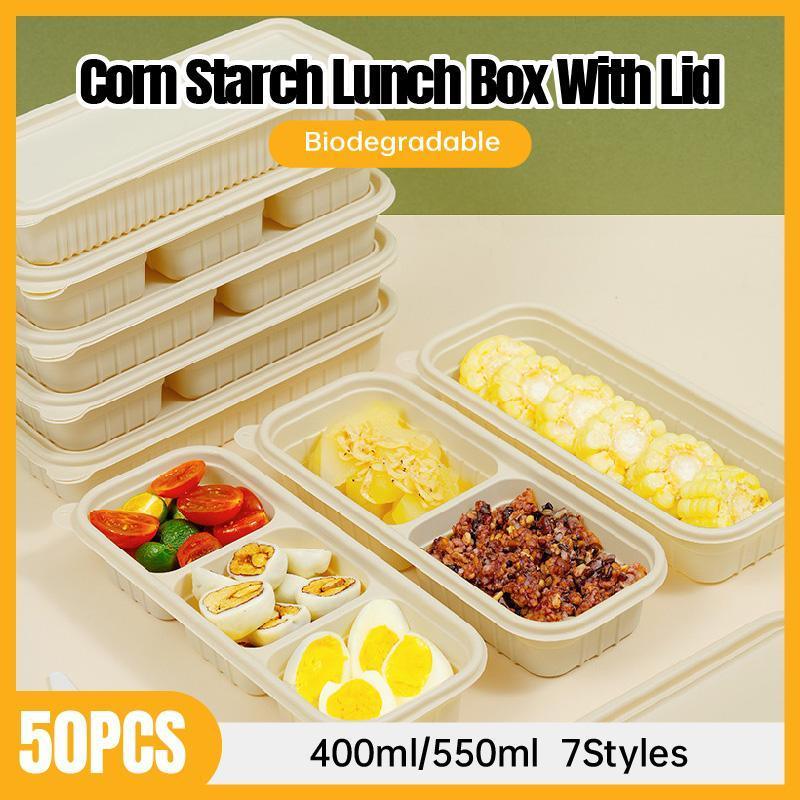 V528-LUNCHBOX-50PCS-D-A3-640447-202510010618-00 Biodegradable Corn Starch Meal Prep Containers Lids Durable Multi Compartment - A3 - Image 1
