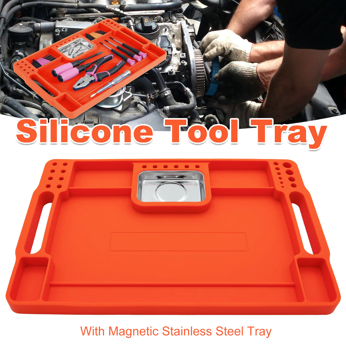 V528-MAGNETIC-TRAY-ORANGE-429688-202509251231-00 Silicone Tool Tray Silicone Tool Part Tray Organizer Workshop Garage Accessories - Image 1