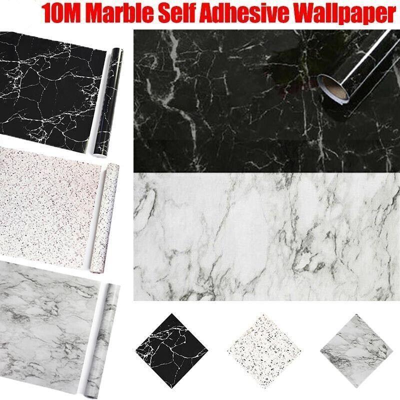 V528-MARBLESTICKER-HZ4008-104267-202509250931-00 10M Marble Self-Adhesive PVC Wall Sticker Wallpaper Decor - White Marble-B - Image 1