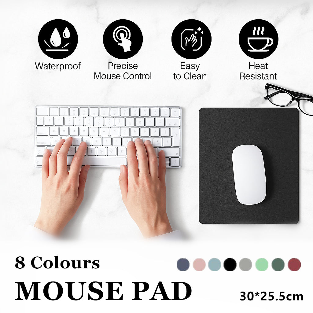 V528-MOUSE-LIGHTGREY-82570112-202509251431-00 Leather Mouse Pad 30x25.5cm Waterproof Gaming Desk Mat Anti Slip Rubber Mousepad - Grey - Image 1