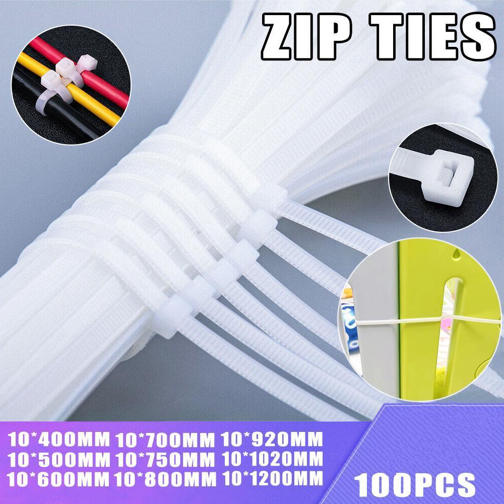V528-P2SIZE-10700MMWHITEQTY-10091047-202509302209-00 100X Cable Ties Zip Ties Nylon UV Stabilised Bulk White Cable Ties - 10*700mm White - Image 1