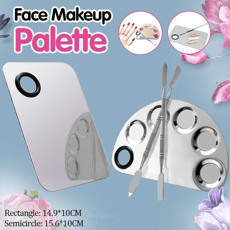 V528-PALETTE-SEMICIRCLE-16806-202509291845-00 Stainless Steel Cosmetic Face Makeup Palette Spatula Foundation Mixing Tool - Semicircle - Image 1
