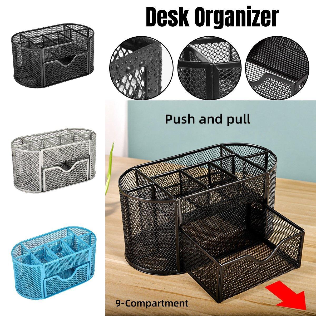 V528-PEN-GREY-718064-202510010200-00 Creative Metal Desktop Pen Holder Multi-function Storage Box Organizer Rack - Grey - Image 1