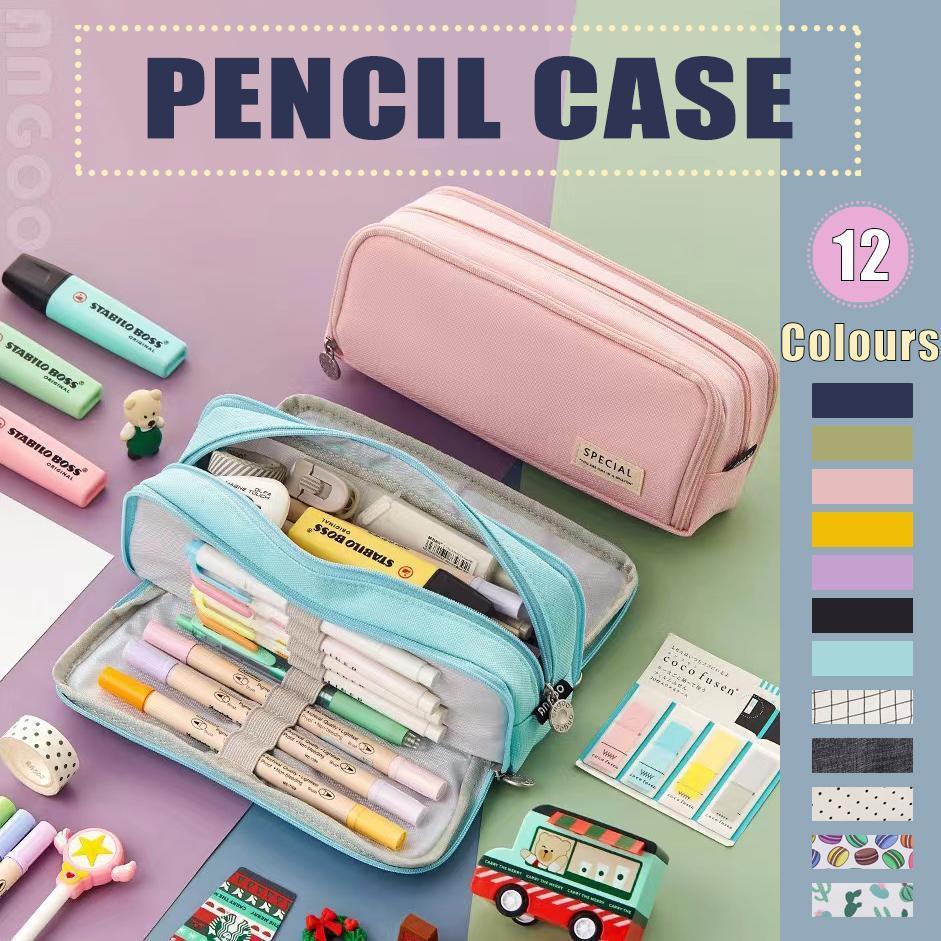 V528-PENCILCASE-GREEN-498495-202510010400-00 Zipper Pencil Case Large Capacity Storage Bag School Stationery Makeup Organizer - Green - Image 1