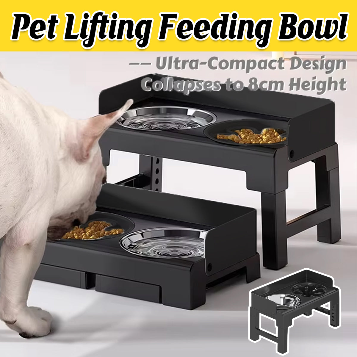 V528-PET-BOWL-BLACK-960111-202509251125-00 Height Adjustable Pet Feeding Bowl Dog Bowl Elevated Pet Dish Food Water Bowl - Image 1