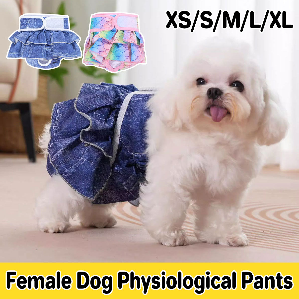 V528-PET-PANTS-NZYH-M-909590-202510011109-00 Pet Dog Diapers Female Pants Soft Breathable Underwear Reusable Sanitary Briefs - Denim Print - M - Image 1