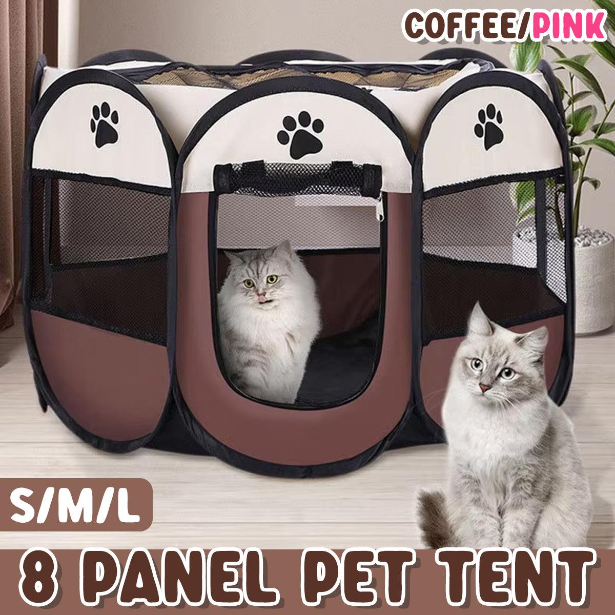 V528-PET-PEN-L-COFFEE-352215-202510010409-00 Pet Fence Indoor Cat Dog Tent Octagonal Fence Portable Foldable Cage Kennel - L-Coffee - Image 1