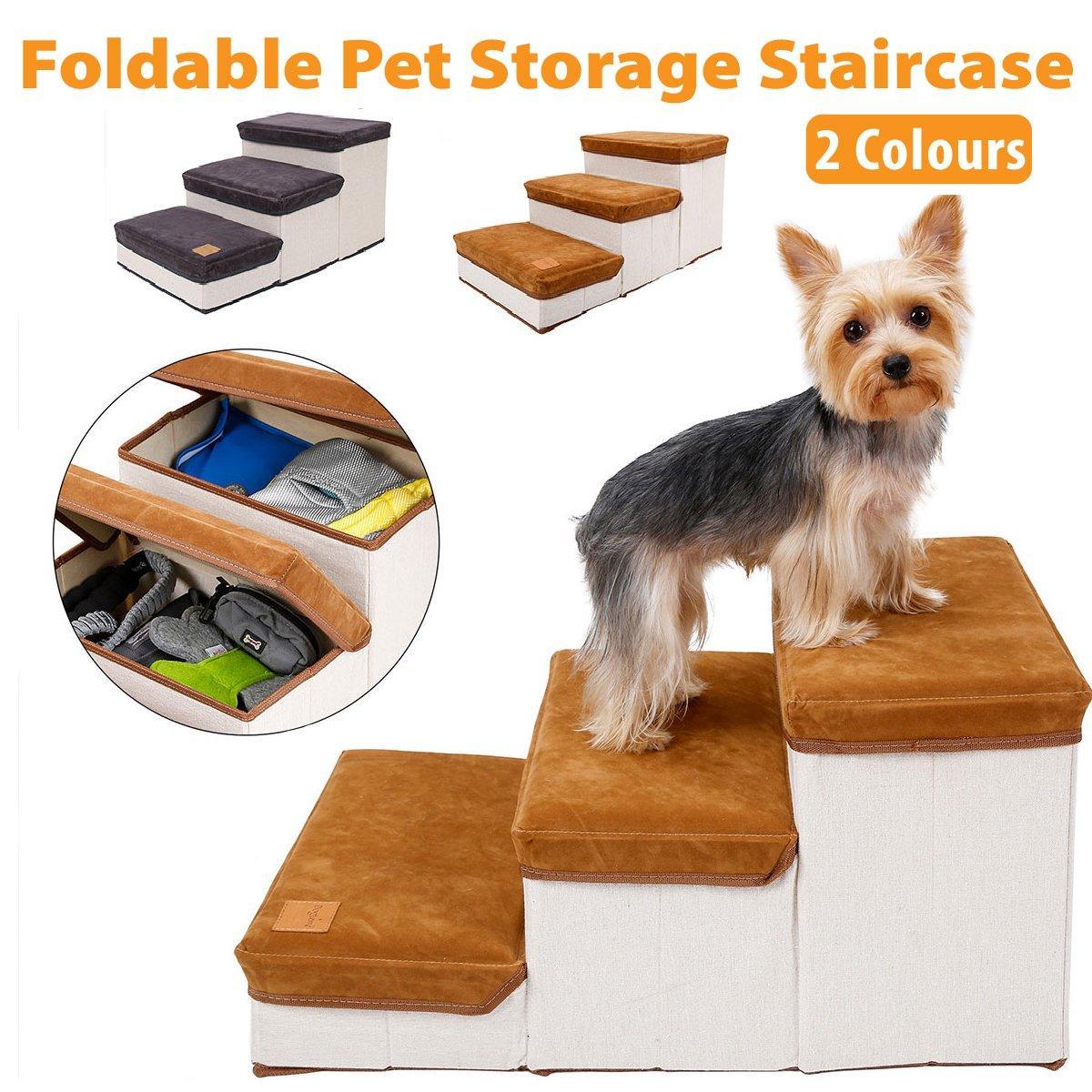 V528-PET-STAIRS-BROWN-928107-202509301545-00 Foldable Pet Dog Stairs Puppy Step Ladder for Bed Sofa Portable Climbing Ramp - Brown - Image 1