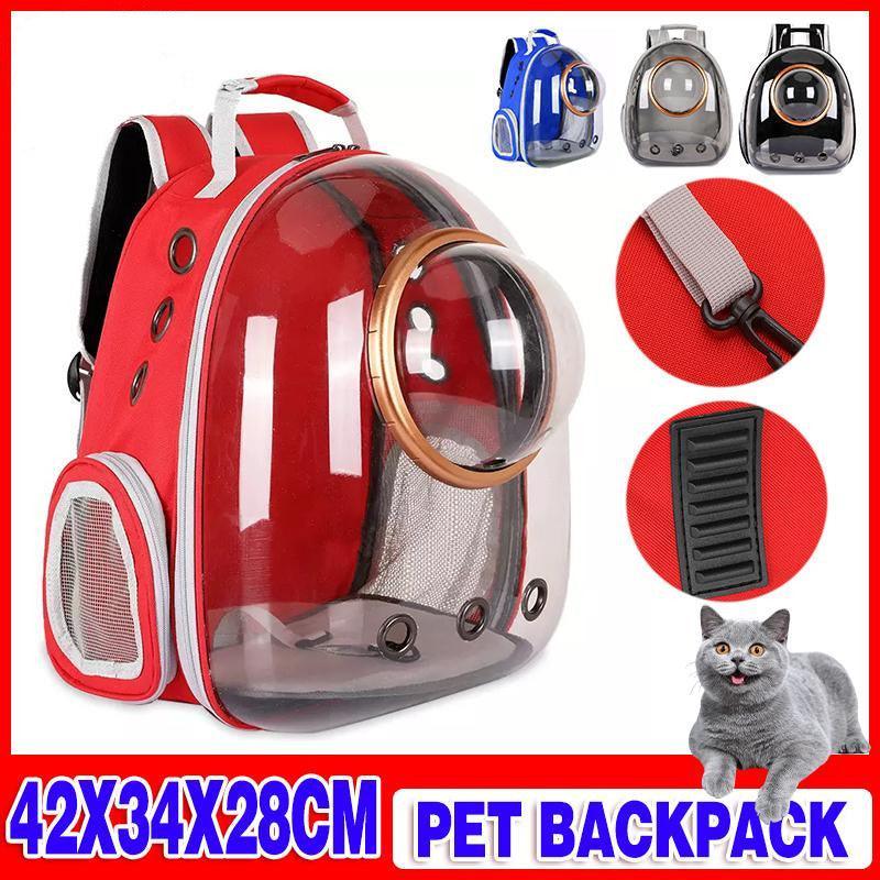 V528-PETBAG-RED-43561-202509301745-00 Travel Space Capsule Dog Cat Bag Breathable Outdoor Pet Backpack Carrier - Red - Image 1