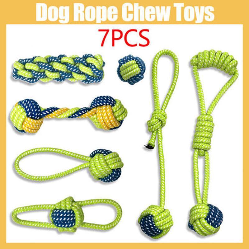 V528-PETTOY-7PCS-11668-202509251454-00 7PCS Dog Rope Chew Toys Set Cotton Knot Balls Puppy Teething Tug Training Toy - Image 1